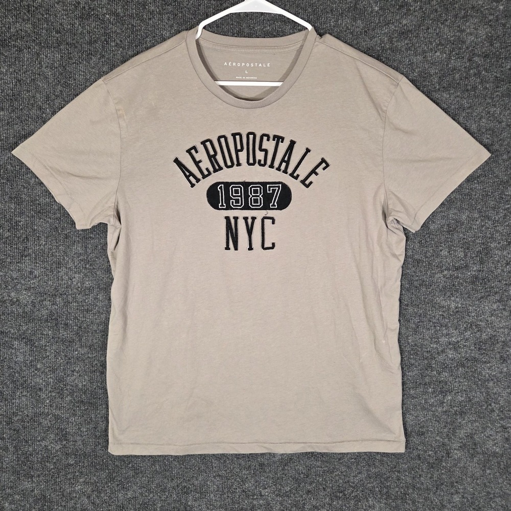 Vintage Aeropostale NYC 1987 Graphic T-Shirt Men's Large Beige Logo Casual Tee
